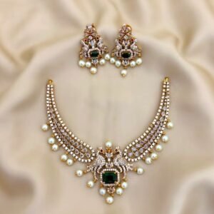 ad stone necklace with pearl hangings rs.1150