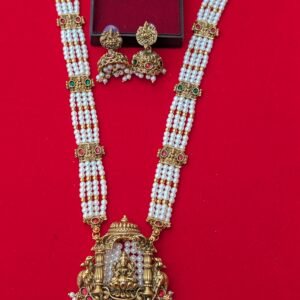four lined white beads long chain with laxmi pendant rs. 799