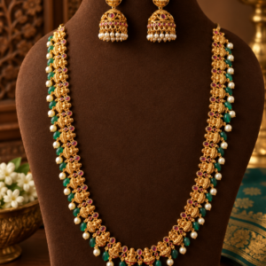 laxmi haaram with green & pearl hangings rs.2150