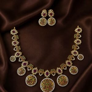 peacock imprinted pendant ad stone necklace rs.1100