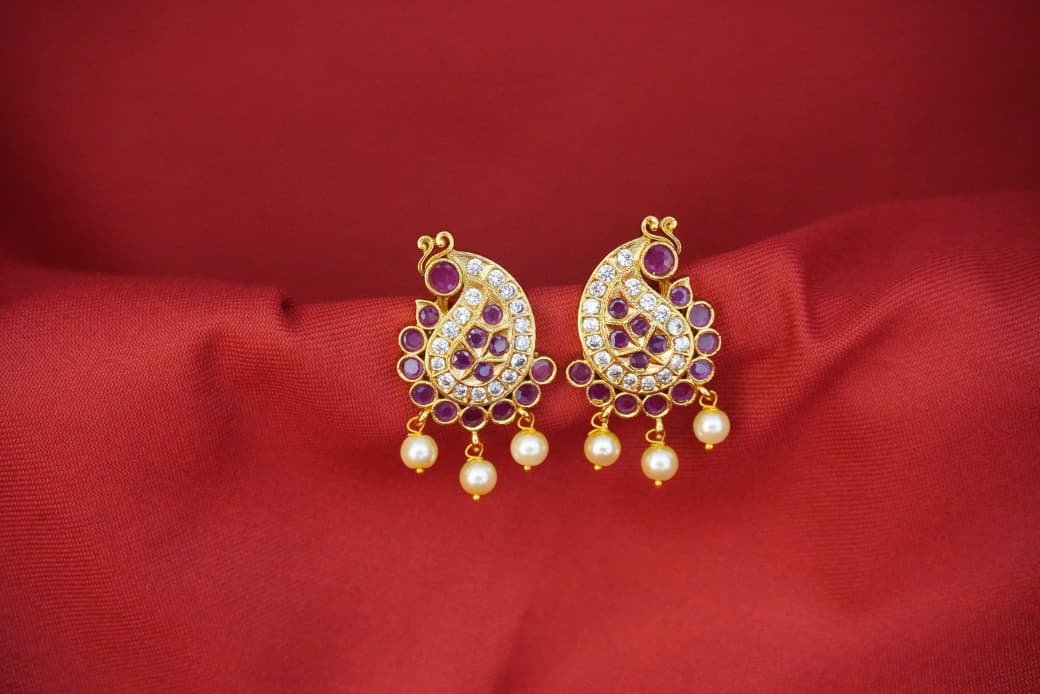 pink & white stone peacock stud rs.450 pink & white stone peacock stud rs.450