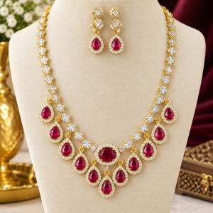 ruby red and white stone necklace rs.699