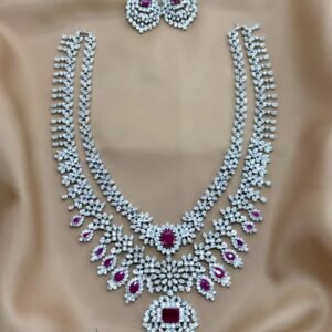 silver finish 2 lined ad stone mid chain rs.1800