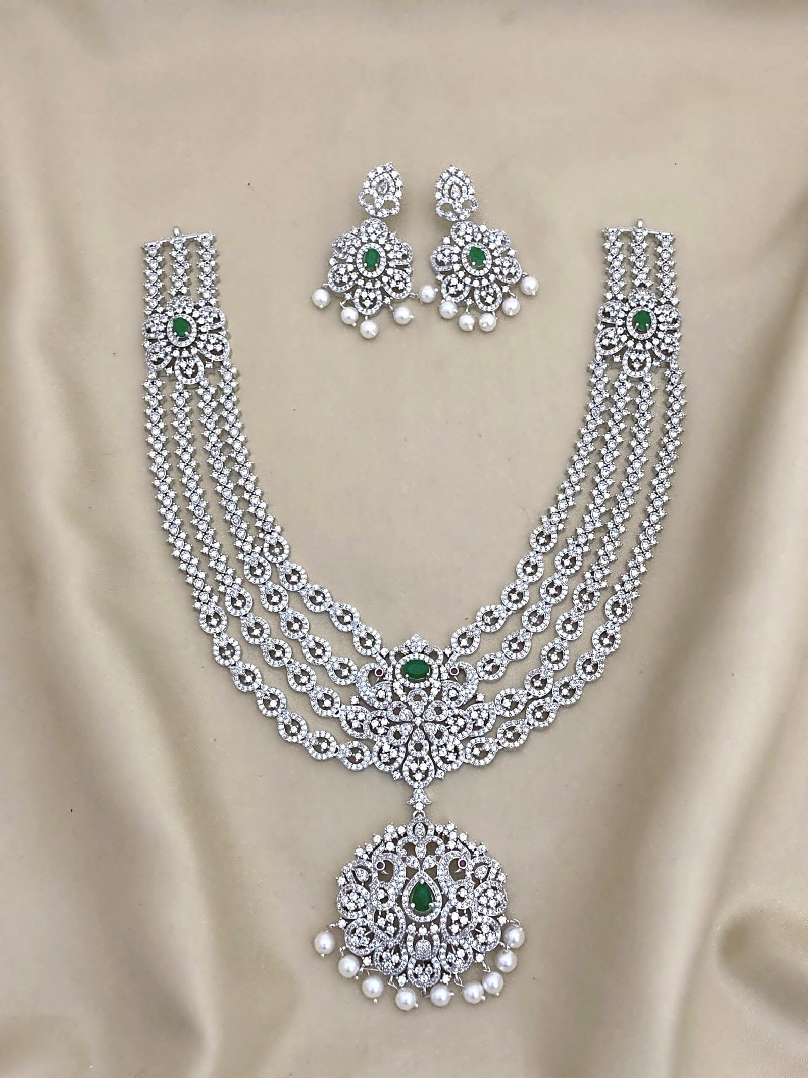 silver finish diamond look alike 4 lined mid chain rs.3000 silver finish diamond look alike 4 lined mid chain rs.3000