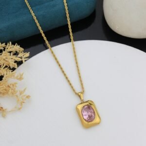 square pink zircon chain pendant rs.360