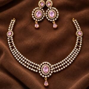 white and baby pink stone necklace rs.750