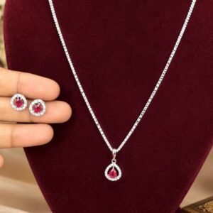 silver finished simple chain with ruby pink stone rs.350